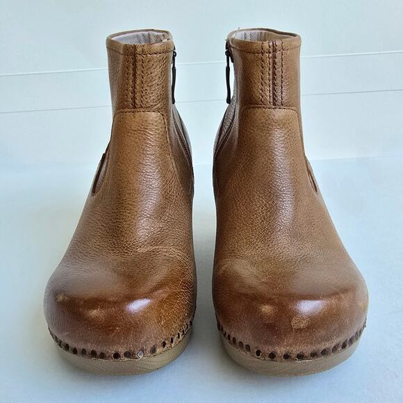 Dansko Sarah Boots Size EU36 US 5.5-6 Brown Leather Side Zip Heeled Ankle Bootie - Picture 2 of 13